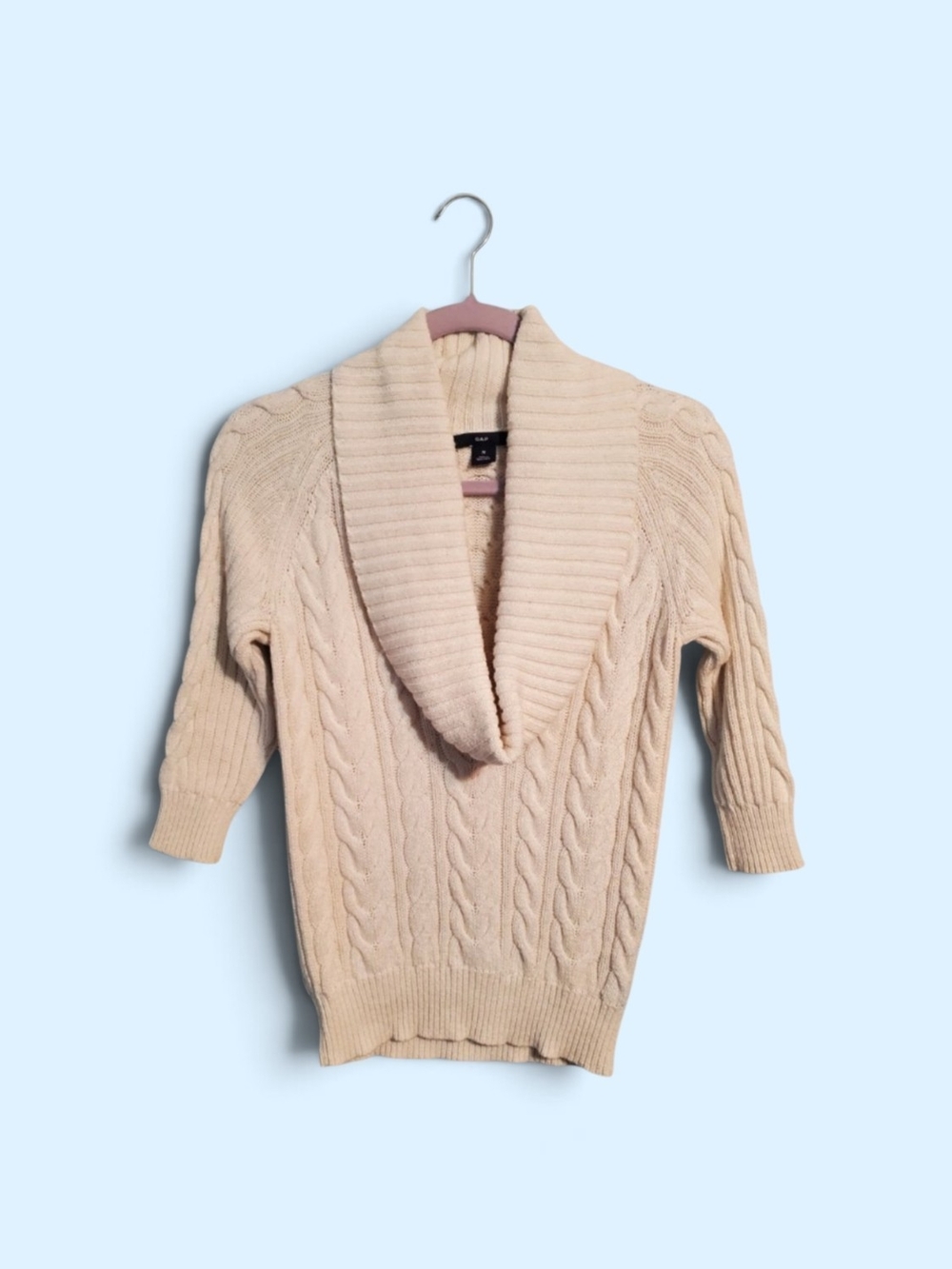 Women's The Gap Cream Cable Knit Shawl Collar Sweater Cotton Wool Size Medium